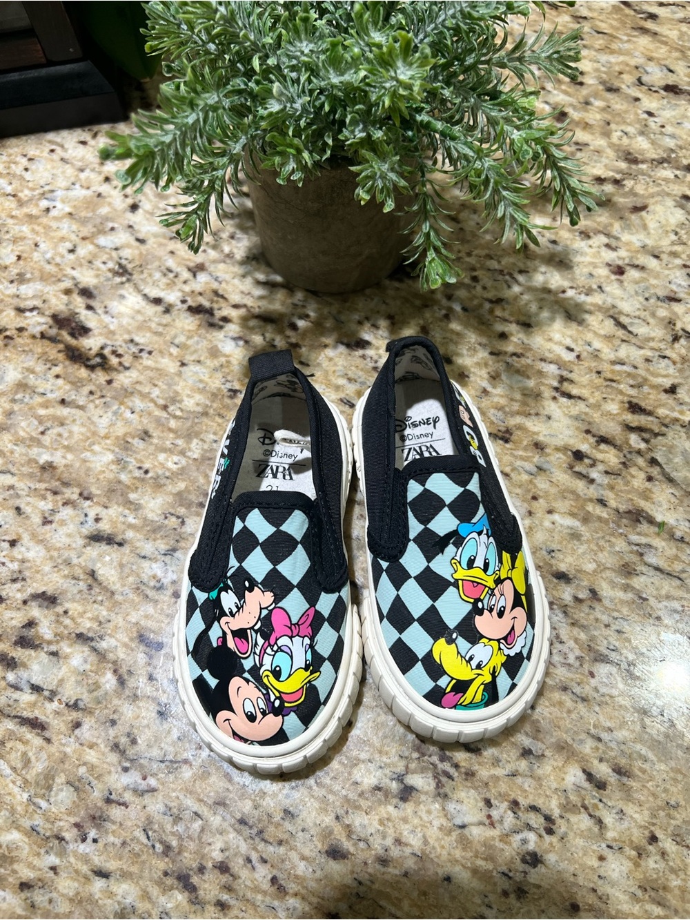 Zara Kids Disney Slip-On Sneakers - Black & Blue Check EUR 21/US 5.5